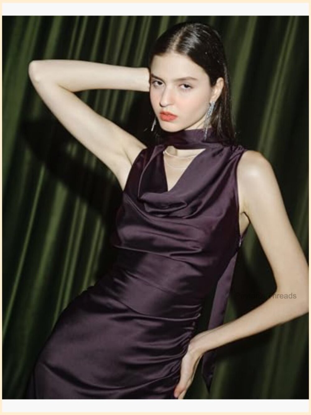 Satin Cowl Neck Sleeveless Midi Dress Party Formal - Picture 5 of 7